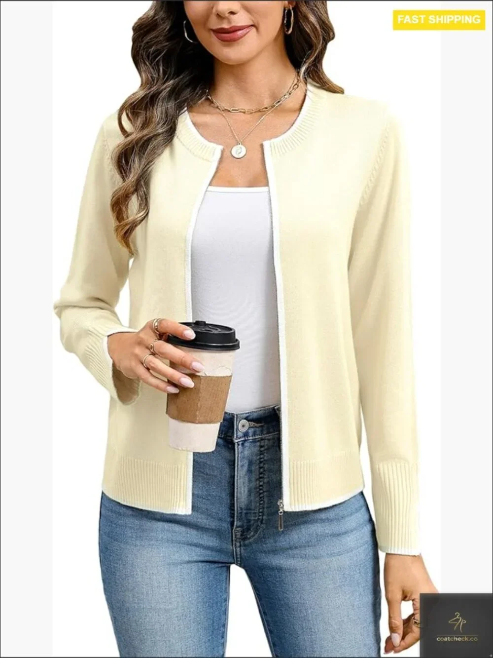 Long Sleeve Knitted Zip Up Sweater Lightweight Cardigans Zipper Jacket No Hood